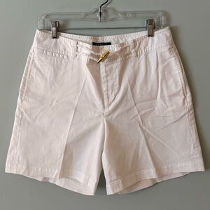 Ralph Lauren White Cotton Flat Front Shorts with Gold Toggle